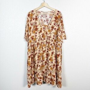 Rustty Dustty Women’s Fall Floral Boho Short Flutter Sleeve A Line Dress‎ 2XL